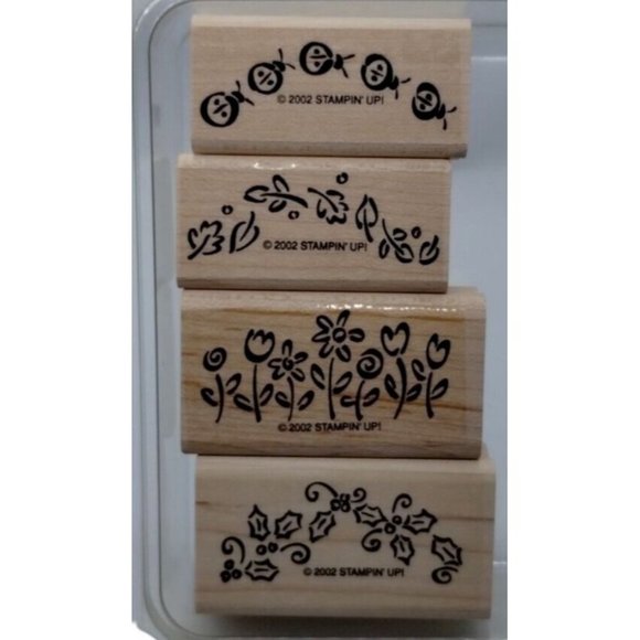 Stampin Up All Itty Bitty Borders 4 Piece Rubber Stamp Kit Mounted Floral Leaves - Picture 2 of 4